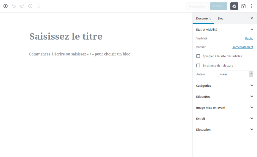 interface Gutenberg WordPress