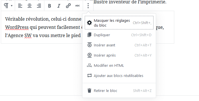 Supprimer bloc de contenu Gutenberg WordPress
