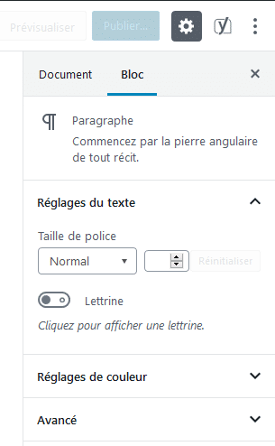 Paramètre bloc Gutenberg WordPress
