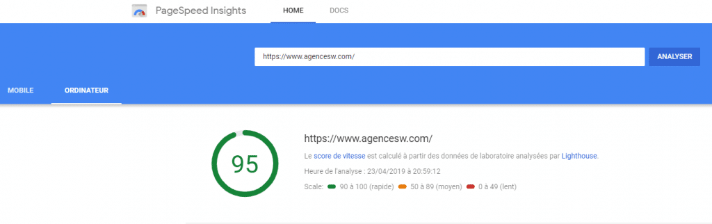 vitesse de chargement pc WordPress