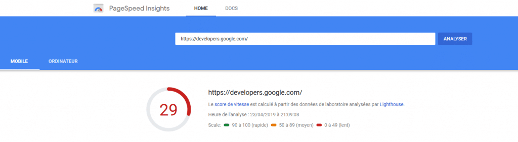 vitesse de chargement mobile WordPress
