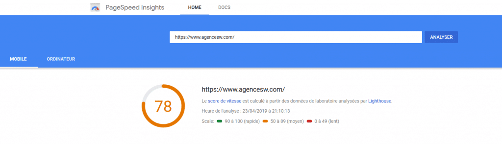 vitesse de chargement mobile WordPress